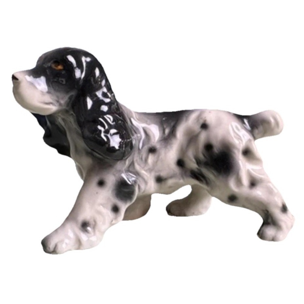 Vintage Black and White Porcelain Irish Setter‎ Cocker Spaniel Dog Mini Figurine